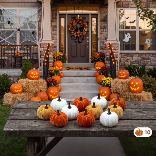 10Pcs Halloween Pumpkin Set 5CM Artificial Pumpkin Decorations Halloween Party Velvet Pumpkin Desktop Ornament Halloween Decor