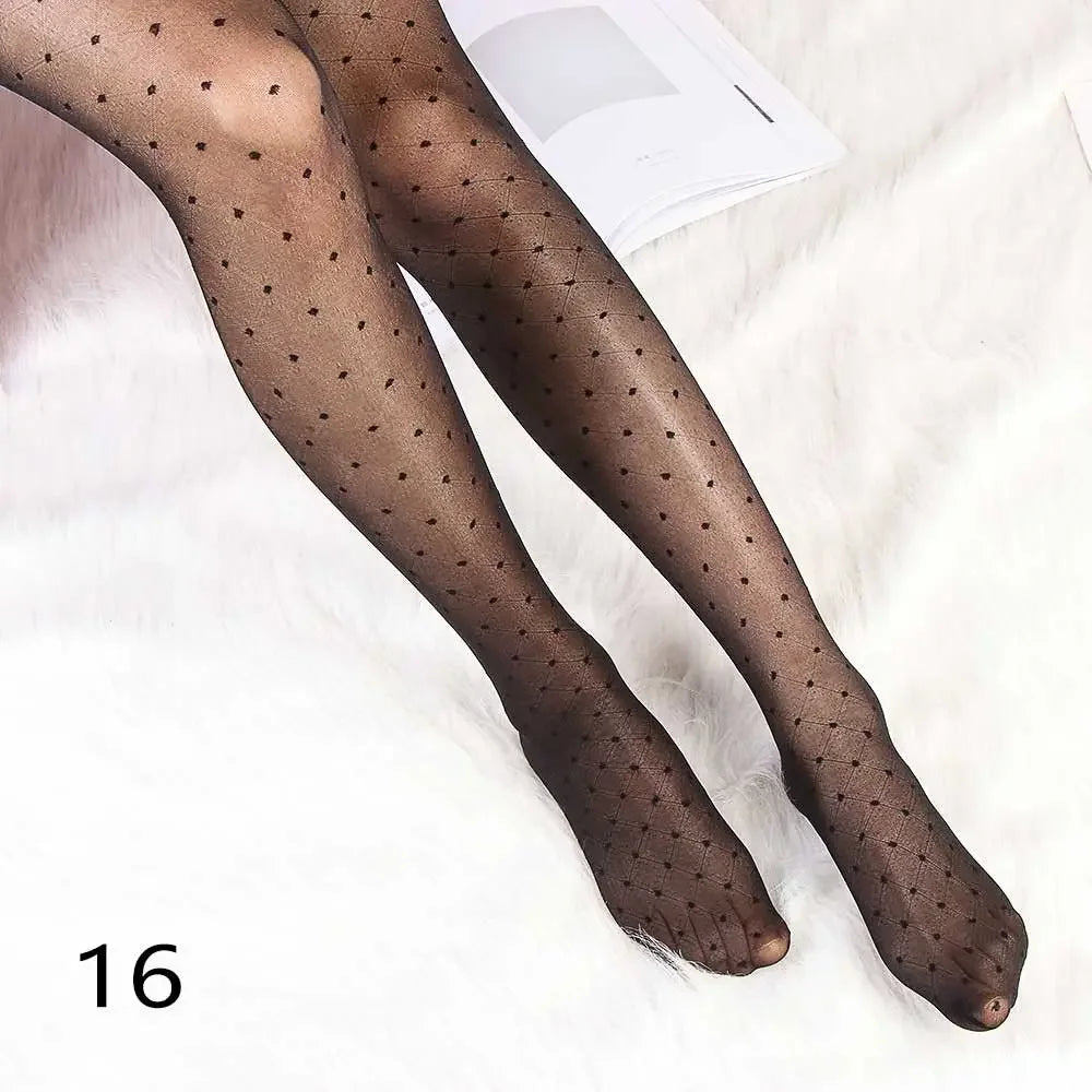 Sexy plus Size Women'S Tights Classic Small Polka Dot Silk Stockings Thin Vintage Faux Tattoo Stockings Pantyhose Female Hosiery