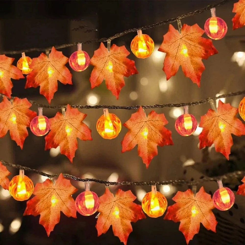 1.5M 3M 6M LED Pumpkin Maple Leaves Light String Garland Usb/Battery Powered Fairy Lights Christmas Halloween Party Decorations