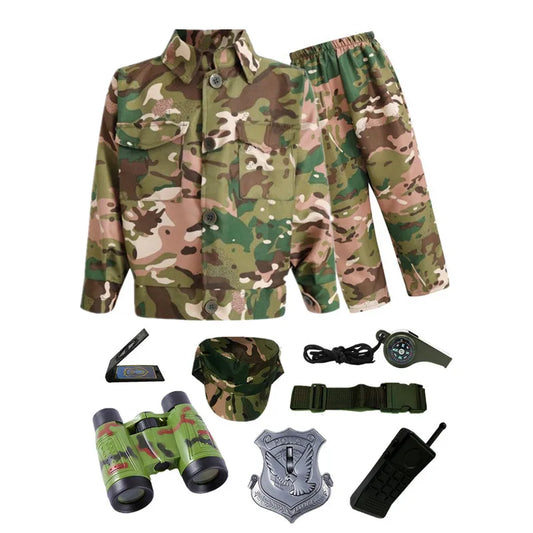 Kids Soldier Costume for Kid Party Army Costume Camouflage Costumes for Boys Jungle Field Sniper Set with Pistol Compass Whistle