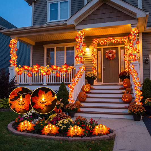 1.5M 3M 6M LED Pumpkin Maple Leaves Light String Garland Usb/Battery Powered Fairy Lights Christmas Halloween Party Decorations