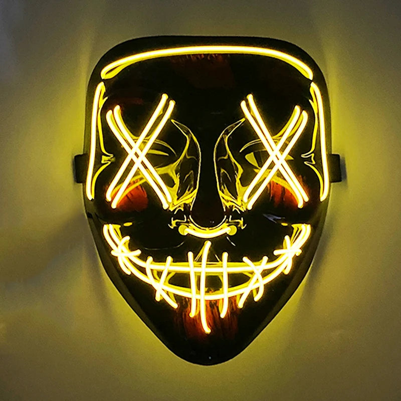 Wireless Scary Glowing Mask LED Luminous Purge Mask Halloween Carnival Light up Cosplay Party Mask Festival Costume Supplies