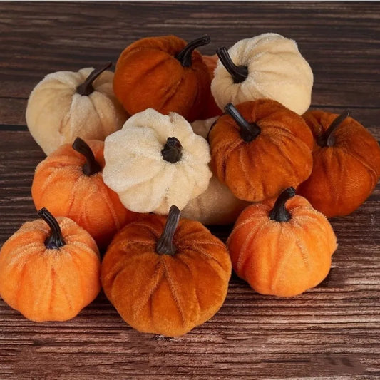 10Pcs Halloween Pumpkin Set 5CM Artificial Pumpkin Decorations Halloween Party Velvet Pumpkin Desktop Ornament Halloween Decor