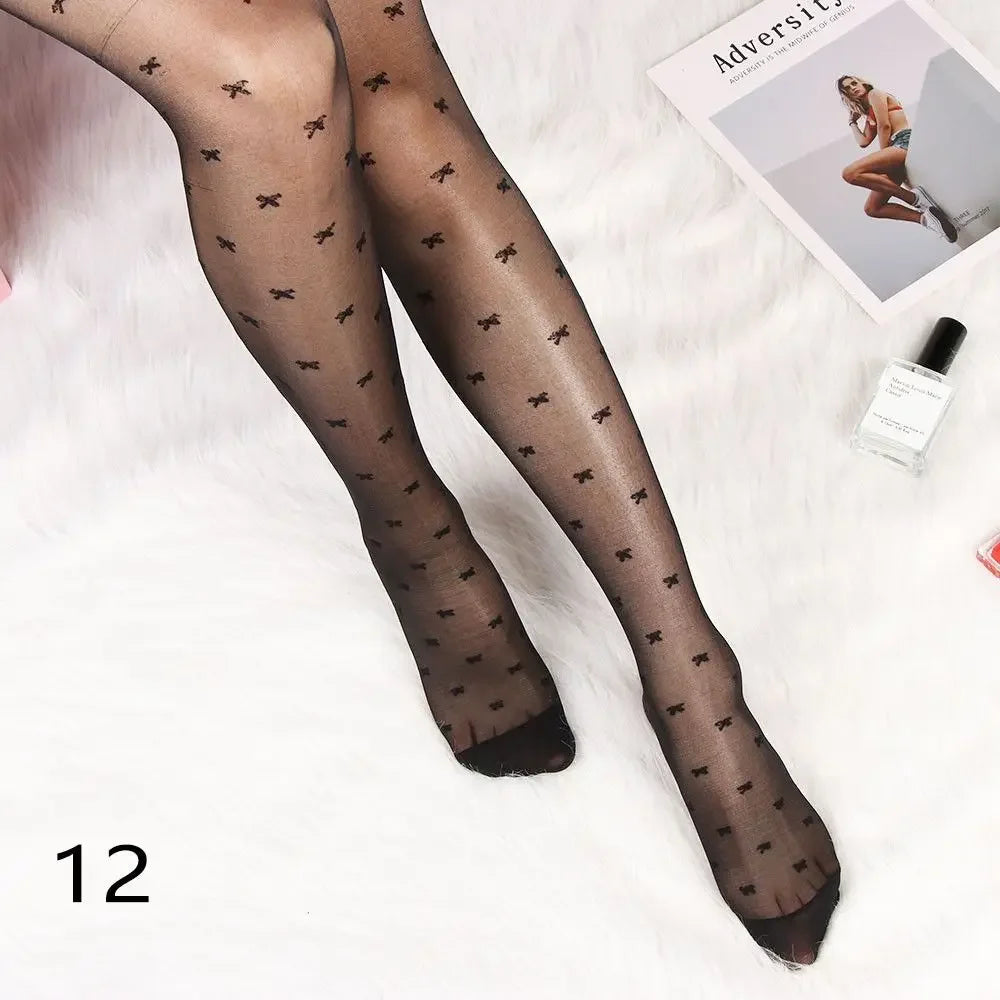 Sexy plus Size Women'S Tights Classic Small Polka Dot Silk Stockings Thin Vintage Faux Tattoo Stockings Pantyhose Female Hosiery